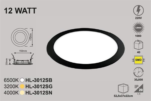 12 Watt Sıva Altı Yuvarlak Panel Siyah